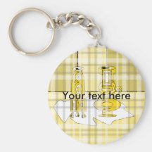 Modern yellow vases in plaid keychain