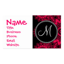 Mongram Black Hot Pink Fuchsia Lace Snowflake Business Cards