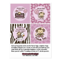 MONKEY Baby Shower Crib Cupcake Toppers Tags CJ-O Post Cards