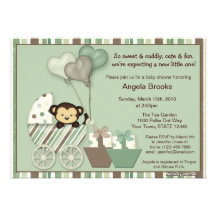 Monkey Baby Shower Invitation GREEN Carriage MPP