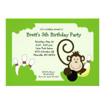 Monkey Bowl Bowling Party Birthday 5x7 Custom Invite