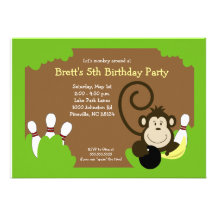 Monkey Bowl Bowling Party Birthday 5x7 Invite