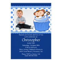 Monkey Cupcake Photo Birthday Invitation
