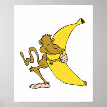 monkey hugging banana poster