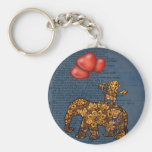Monkey On Elephants Back Heart Balloons Key Chain