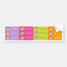 Monkey Personalised Kids name Waterproof Labels Bumper Sticker