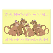 Monkeyin' Around Birthday Party Personalised Invites
