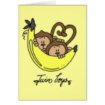 Monkeys Twin Boys Tshirts and Gifts Greeting Cards