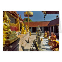 Monks in Prayer - Golden Temple - Thailand Card