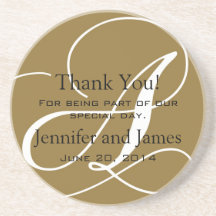 Monogram A Gold White Wedding Favour Coasters