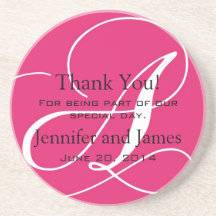 Monogram A Pink White Wedding Favour Coasters