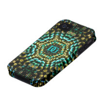 Monogram Aqua Gold Geometric Art iPhone 4 Cases