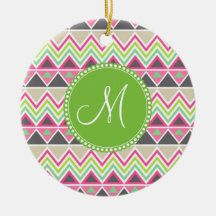 Monogram Aztec Andes Tribal Mountains Chevron Christmas Tree Ornament