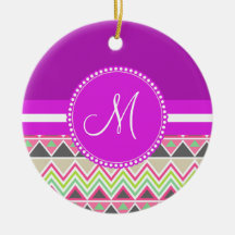 Monogram Aztec Andes Tribal Mountains Chevron Christmas Tree Ornament