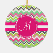 Monogram Aztec Andes Tribal Mountains Chevron Ornament
