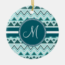 Monogram Aztec Andes Tribal Mountains Triangles Christmas Tree Ornament