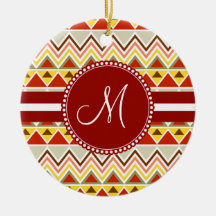 Monogram Aztec Andes Tribal Mountains Triangles Christmas Tree Ornaments