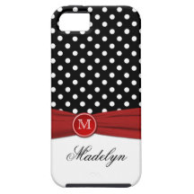 Monogram Black Red White Polka Dot iPhone 5 Case