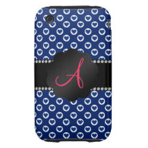 Monogram blue polka dot hearts tough iPhone 3 cases