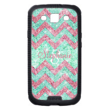 Monogram Chevron Pattern Pink Teal Glitter Photo Samsung Galaxy S3 Covers