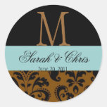Monogram Choclate Brown Damask Wedding Seal Stickers