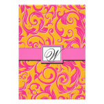 Monogram Damask Orange & Pink Wedding RSVP Cards Invites