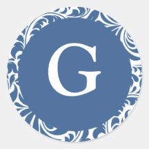 Monogram G Slate Blue Seals For Wedding Theme Mono Round Stickers