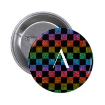 Monogram glitter rainbow and black checkered pins