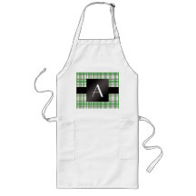 Monogram green plaid apron