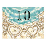 Monogram Hearts on the Beach Table Card Post Card