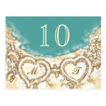 Monogram Hearts on the Beach Table Card Post Cards