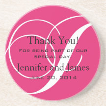 Monogram I Pink White Wedding Favour Coasters