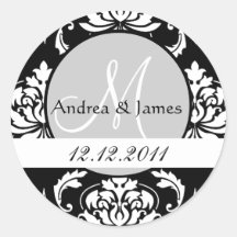 Monogram Initial Damask Save the Date Wedding Seal Sticker