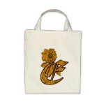 Monogram Initial E Gold Peony Tote Bag