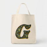 Monogram Initial G Black Daisies Tote Bag