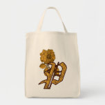 Monogram Initial P Gold Peony Tote Bag