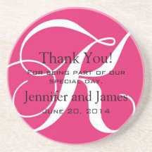 Monogram K Pink White Wedding Favour Coasters