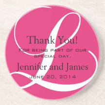 Monogram L Pink White Wedding Favour Coasters