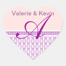 Monogram Letter A Purple Heart Sticker