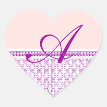 Monogram Letter A Purple Heart Sticker