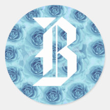 Monogram Letter B Blue Roses Sticker