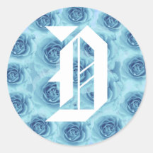 Monogram Letter D Blue Roses Sticker