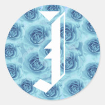 Monogram Letter J Blue Roses Sticker