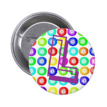 Monogram Letter L Multicolor Dandelions Button