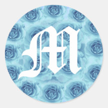 Monogram Letter M Blue Roses Sticker