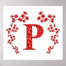 Monogram Letter P Red Leaves Posters