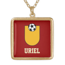 Monogram Letter U in Soccer Gold Personalized Necklace