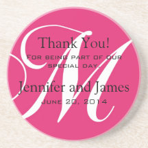 Monogram M Pink White Wedding Favour Coasters