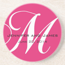 Monogram M Pink White Wedding Favour Coasters