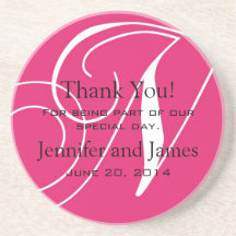Monogram N Pink White Wedding Favour Coasters